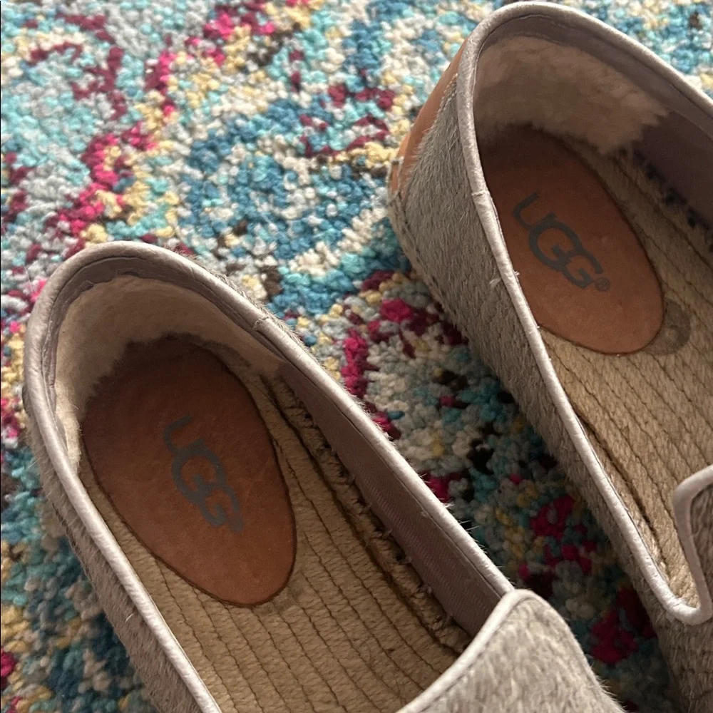 UGG Sandrinne Calf Hair‎ Scales Espadrille Gray Flat Slip On 1007150 Size 8